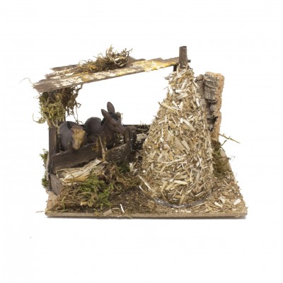 Stalla con Asinelli e Pagliaio per Presepe 15x10 cm 85416/A