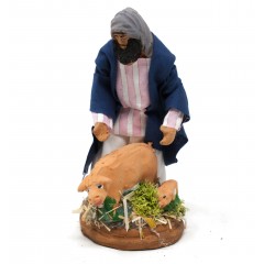 Pastore Singolo per Presepe 12 cm in Terracotta "con Maialini" - CS3