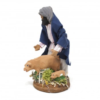 Pastore Singolo per Presepe 12 cm in Terracotta "con Maialini" - CS3