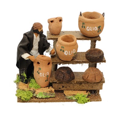 Personaggi per Presepe Statuina in Terracotta Banchetto Venditore di Olio 79160