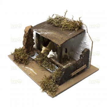 Mangiatoia con Mucche per Presepe 20x14x11 cm con Verso delle Mucche