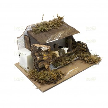 Mangiatoia con Mucche per Presepe 20x14x11 cm con Verso delle Mucche