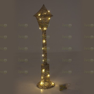 Lampione Luminoso in Vimini Glitter Oro 70 cm con 20 Luci LED Decorazione Natalizia