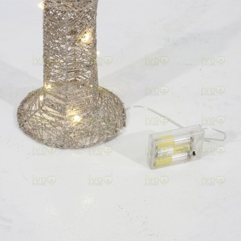 Lampione Luminoso in Vimini Glitter Oro 70 cm con 20 Luci LED Decorazione Natalizia