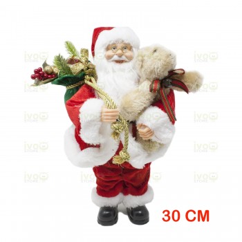 Babbo Natale 30 cm con Sacco Doni e Orso