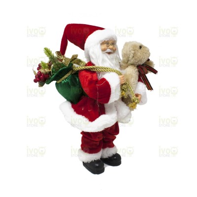 Babbo Natale 30 cm con Sacco Doni e Orso