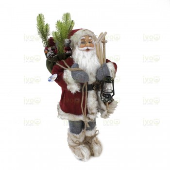 Babbo Natale 60 cm Con Lanterna Sci e Sacco Doni - IVOSTORE