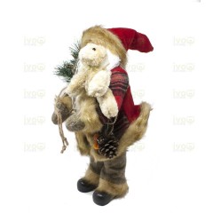 Babbo Natale 40 cm Abito Scozzese con Orso Pigna e Sacco Doni