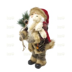 Babbo Natale 40 cm Abito Scozzese con Orso Pigna e Sacco Doni