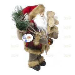 Babbo Natale 40 cm Abito Scozzese con Orso Pigna e Sacco Doni