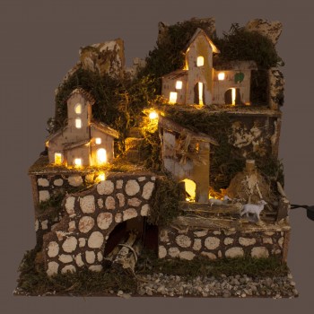 Paesaggio con Case e Luci cm. 24x21x24 per Presepe - 11756