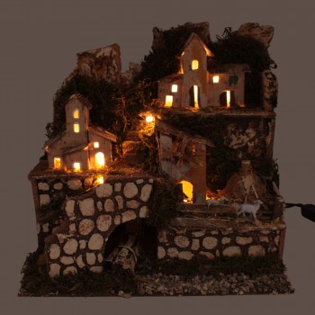 Paesaggio con Case e Luci cm. 24x21x24 per Presepe - 11756