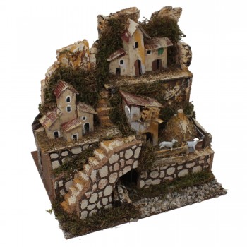 Paesaggio con Case e Luci cm. 24x21x24 per Presepe - 11756