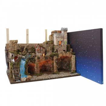 Paesaggio Presepe Cielo Stellato Scenografia con Luci 60x35 cm 87464