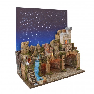 Paesaggio Presepe Cielo Stellato Scenografia con Luci 60x35 cm 87464