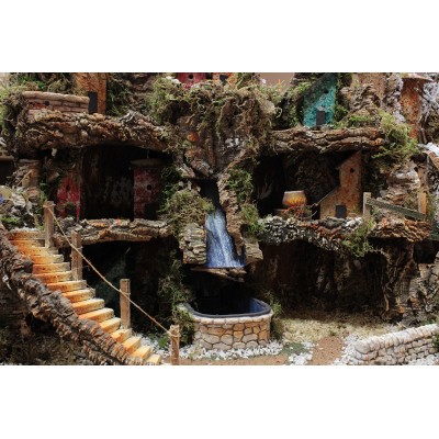 Plastico Presepe con Cascata Mulino e Fuoco 80x60 cm 1312