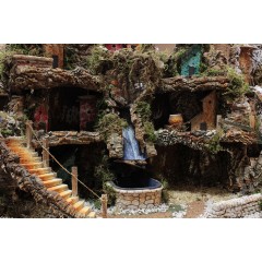 Plastico Presepe con Cascata Mulino e Fuoco 80x60 cm 1312