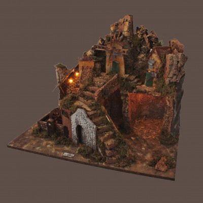 Plastico Presepe 65x47x50 cm con Luci e Mulini - RR11369