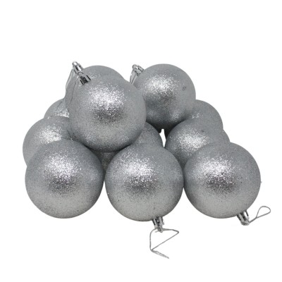 Set da 12 Palline di Natale Brillantate Argento da 8 cm 37490