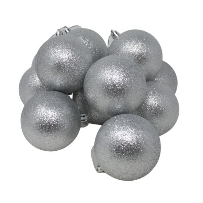 Set da 12 Palline di Natale Brillantate Argento da 8 cm 37490