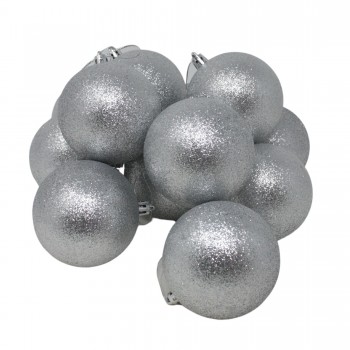 Set da 12 Palline di Natale Brillantate Argento da 8 cm 37490