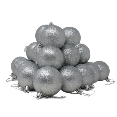 Set da 12 Palline di Natale Brillantate Argento da 8 cm 37490