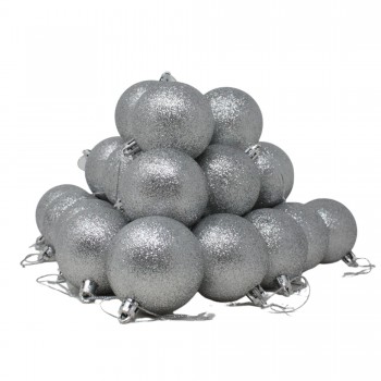 Set da 12 Palline di Natale Brillantate Argento da 8 cm 37490