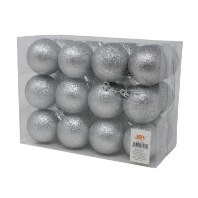 Set da 12 Palline di Natale Brillantate Argento da 8 cm 37490