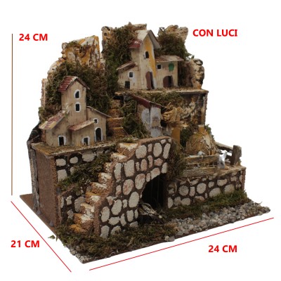 Paesaggio con Case e Luci per Presepe 24x21 cm 11756