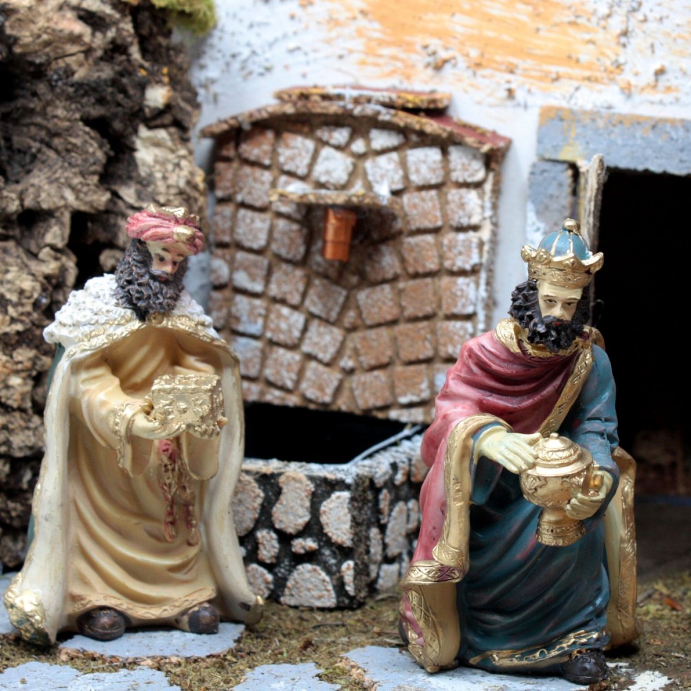 Presepe completo di luci, pastori e fontana 50 cm