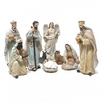 Natività Completa in Resina 20 cm Set di 9 pezzi Panna 51218