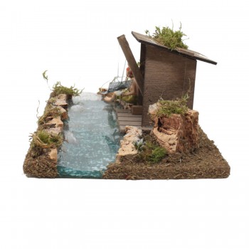 Tratto di Fiume Componibile con Pescatore 26x18x11 cm 536