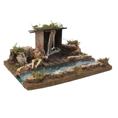 Tratto di Fiume Componibile con Pescatore 26x18x11 cm 536