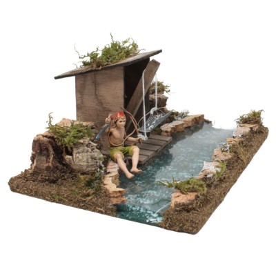 Tratto di Fiume Componibile con Pescatore 26x18x11 cm 536