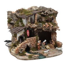 Paesaggio Presepe con Fuoco e Natività 38x28 cm 357FS