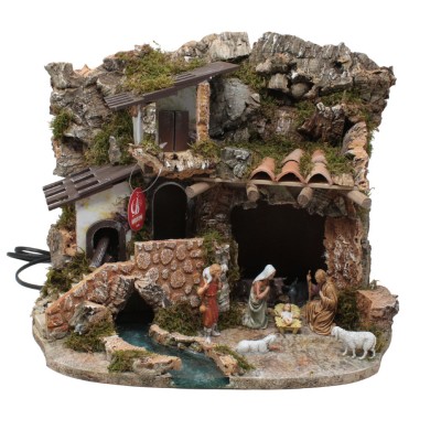 Paesaggio Presepe con Fuoco e Natività 38x28 cm 357FS