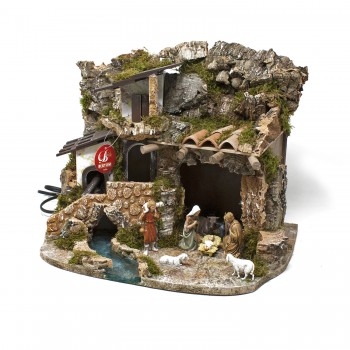 Paesaggio Presepe con Fuoco e Natività 38x28 cm 357FS