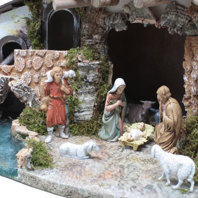 Paesaggio Presepe con Fuoco e Natività 38x28 cm 357FS