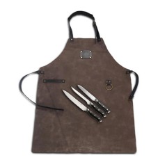 Grembiule in Pelle + Set 3 Coltelli da Barbecue