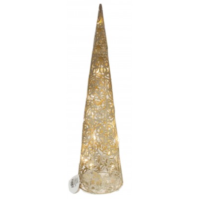 Albero Conico di Metallo 80 cm Con Glitter Oro e 20 Luci Led 47432