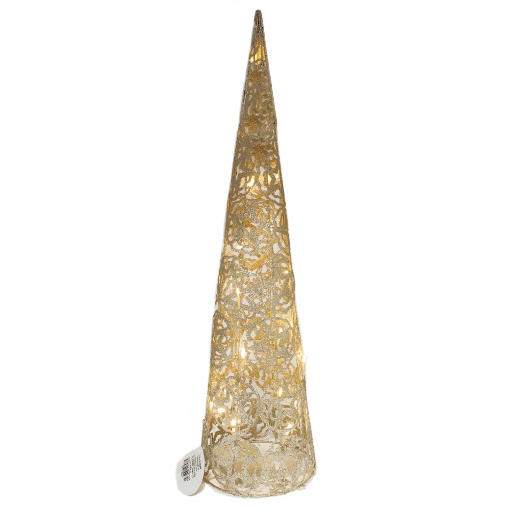 Albero Conico di Metallo 60 cm Con Glitter Oro e 20 Led - IVOSTORE