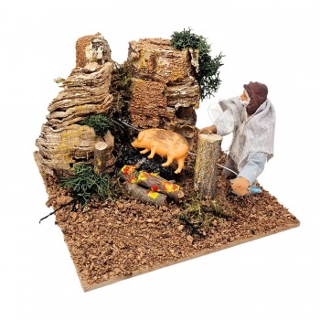 Il Girarrosto Scena in Movimento per Presepe 17x17 cm