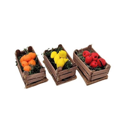 Set 3 Cassette con Frutta Miniature per Presepe