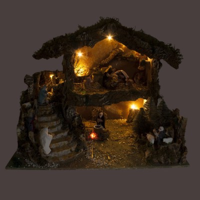 Paesaggio per Presepe Capanna con Pastori in Movimento 80x60 cm 1315M