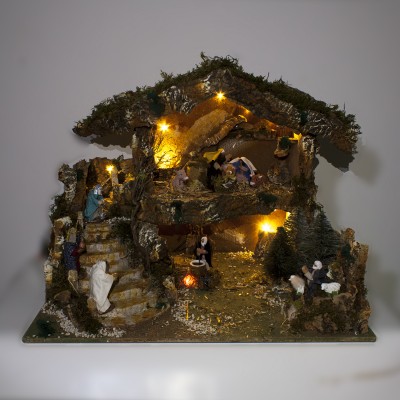 Paesaggio per Presepe Capanna con Pastori in Movimento 80x60 cm 1315M