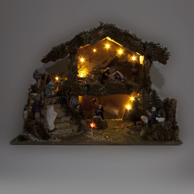 Paesaggio per Presepe Capanna con Pastori in Movimento 80x60 cm 1315M