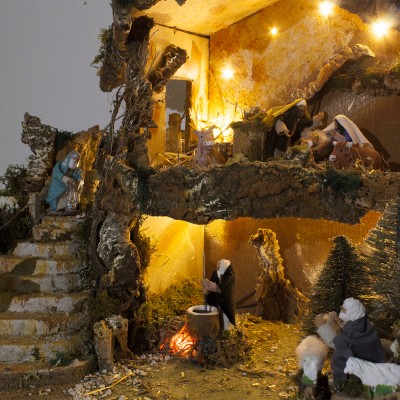 Paesaggio per Presepe Capanna con Pastori in Movimento 80x60 cm 1315M