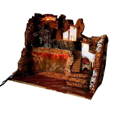 Paesaggio con Luci e Mulino per Presepe 45x30x38 cm 11628