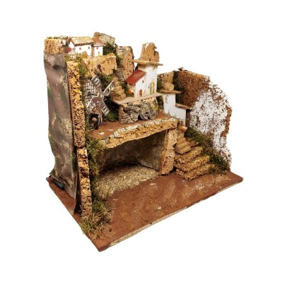 Paesaggio con Luci e Mulino per Presepe 45x30x38 cm 11628