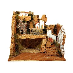 Paesaggio con Luci e Mulino per Presepe 45x30x38 cm 11628